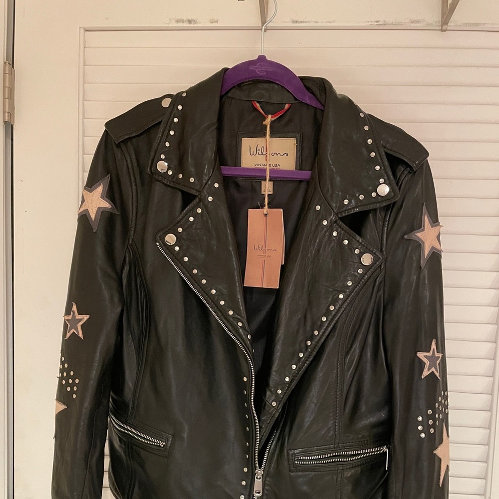 Motorcycle star jacket genuine leather black rare XL